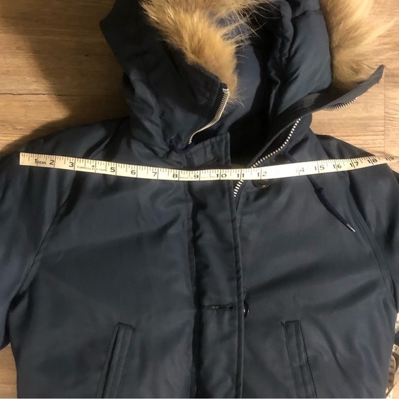 1970’s Canadian Trails Goose Down Coyote Fur Trim Blue Bomber XS / S Vintage - Picture 14 of 16